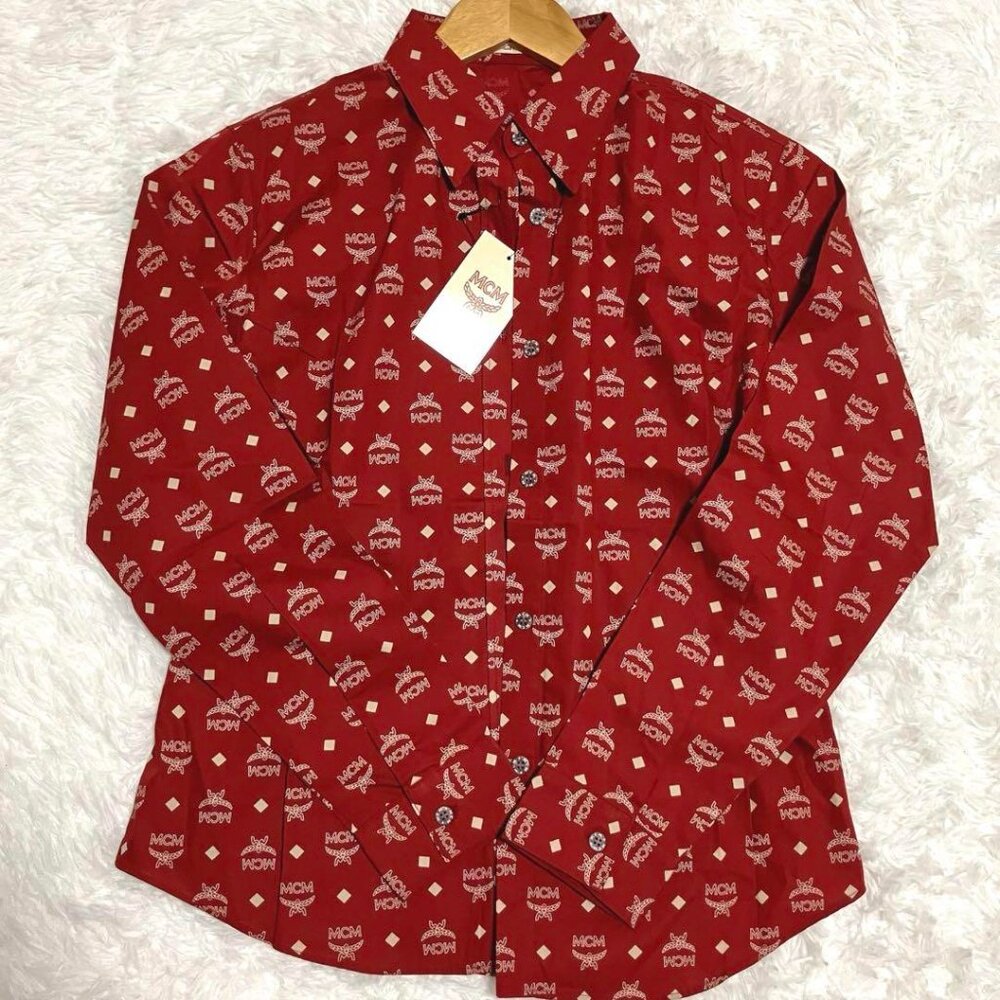 Mcm Red Monogram Button Down Long Sleeve Shirt - image 2